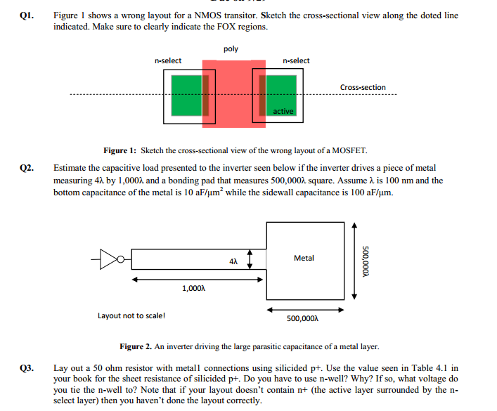 Solved Q1. Figure 1 shows a wrong layout for a NMOS | Chegg.com