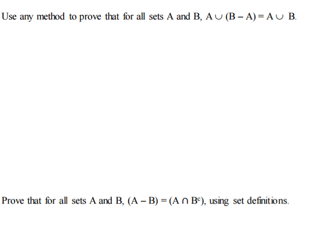 Solved Use Any Method To Prove That For All Sets A And B, A | Chegg.com