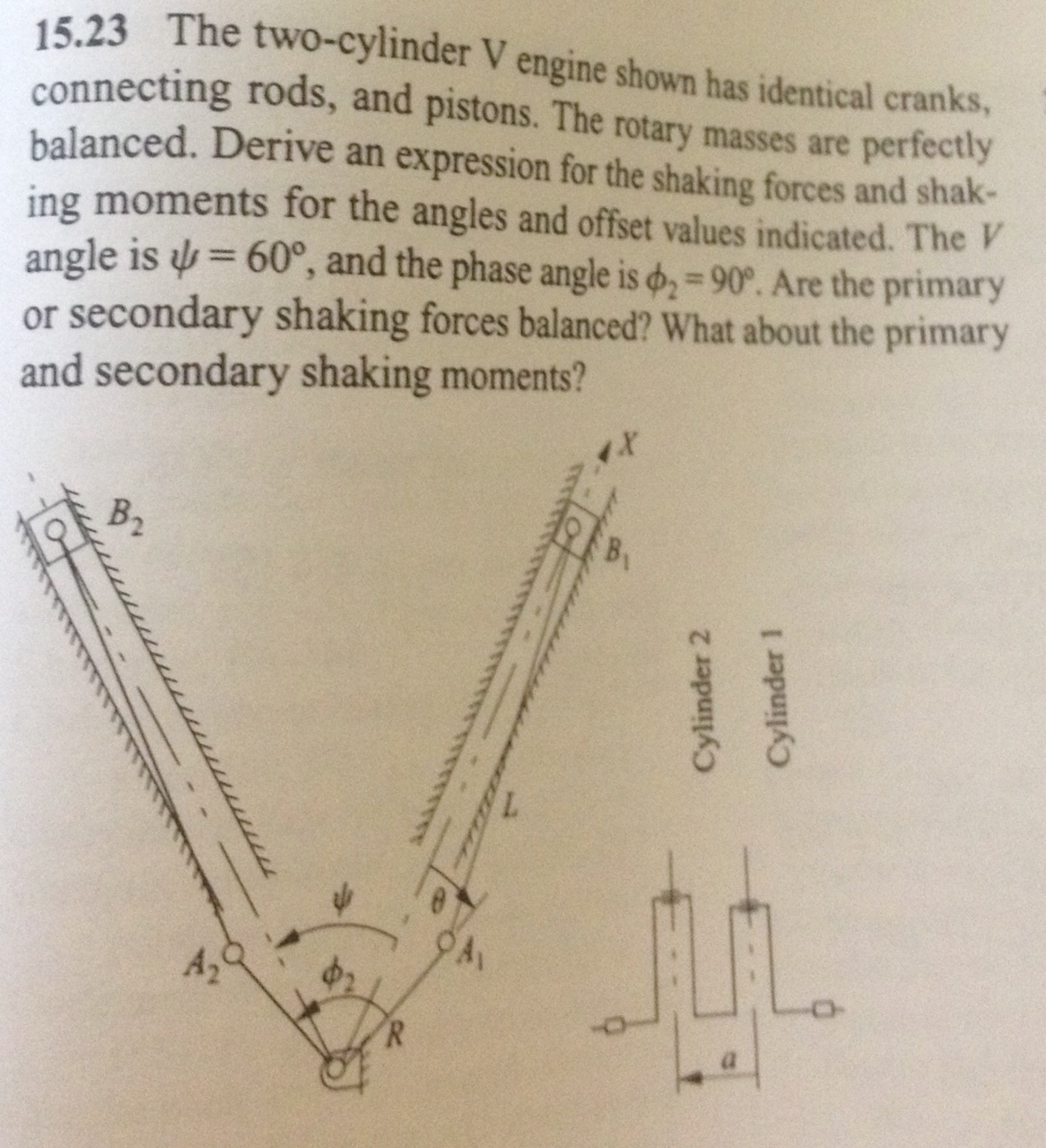The two-cylinder V engine shown has identical cranks, | Chegg.com