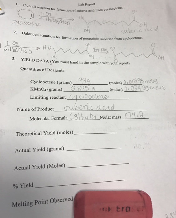 Solved Overall reaction for formation of suberic acid from