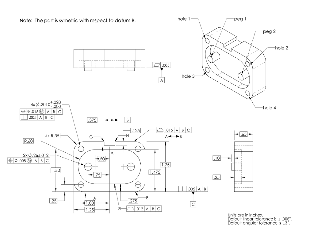 Solved Holes 1 through 4 are clearance holes for machine | Chegg.com