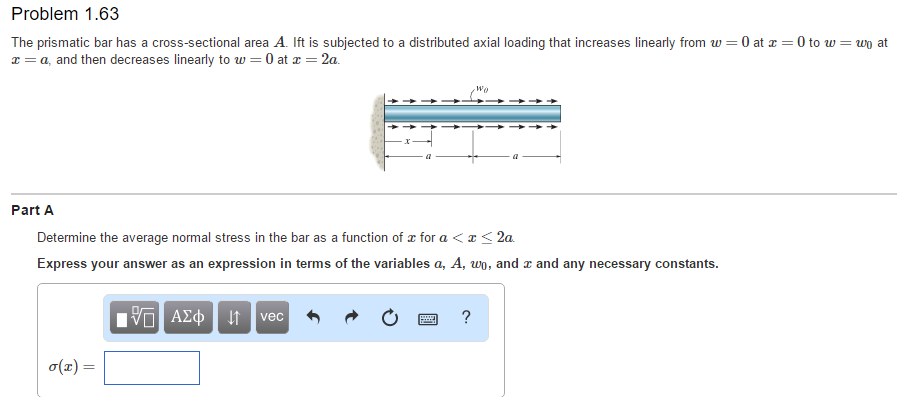 Solved ?The prismatic bar has a cross-sectional area A. Ift | Chegg.com