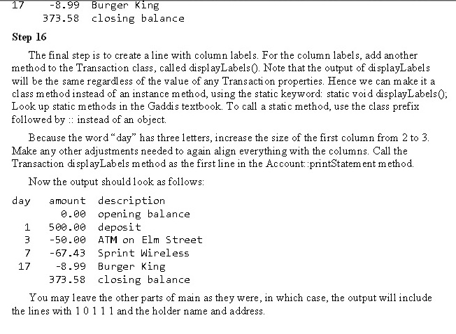 Solved This assignment continues the bank account | Chegg.com