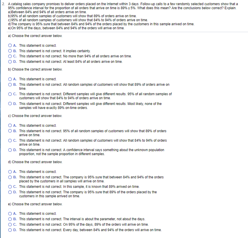 Solved A catalog sales company promises to deliver orders