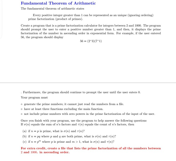 Solved Fundamental Theorem of Arithmetic The fundamental | Chegg.com
