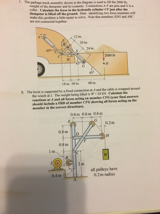 Solved The garbage truck assembly shown in the diagram is | Chegg.com