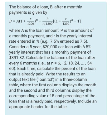 Solved The balance of a loan, B, after n monthly payments is | Chegg.com