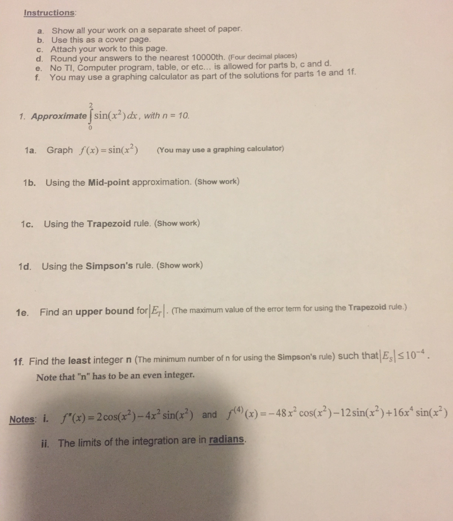 Solved A Show all your work on a separate sheet of paper b. | Chegg.com