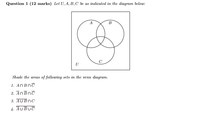 Solved Let U, A, B, C be as indicated in the diagram below: | Chegg.com