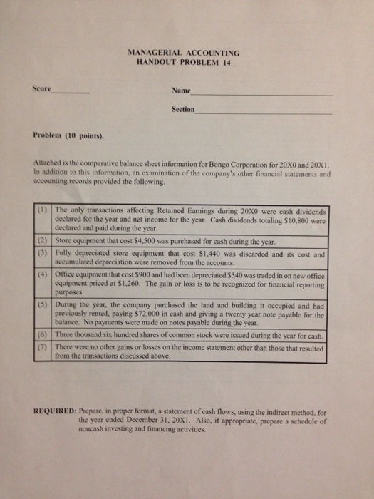 Solved MANAGERIAL ACCOUNTING HANDOUT PROBLEM 14 Score Name | Chegg.com