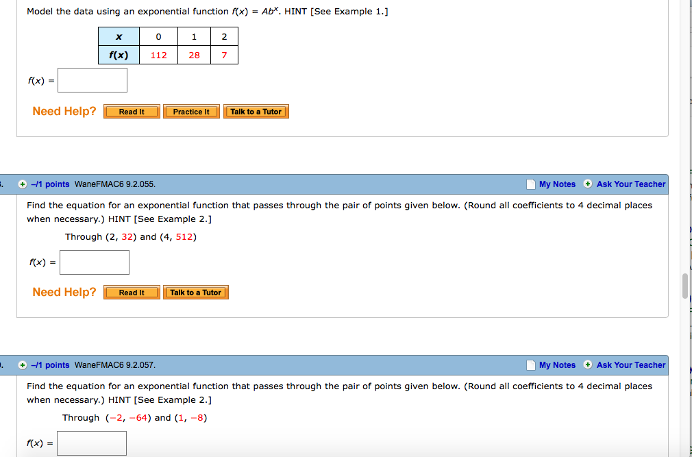 Solved Model the data using an exponential function f(x) = | Chegg.com