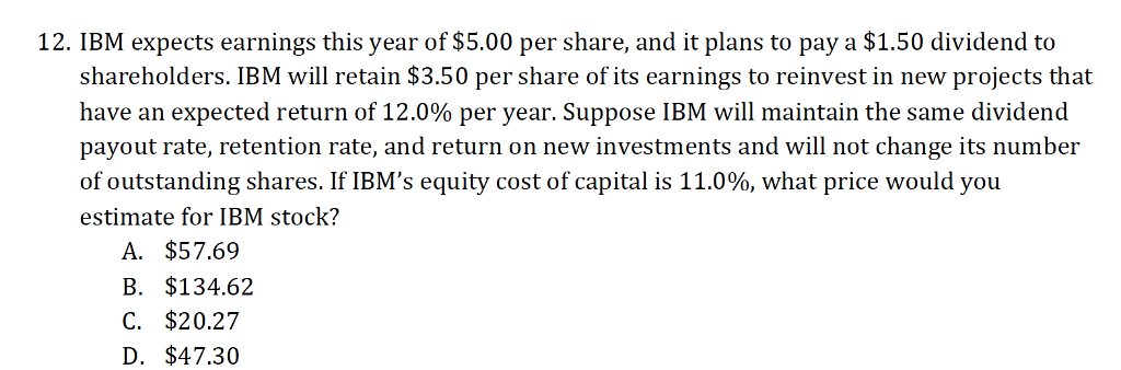 Solved 12 IBM Expects Earnings This Year Of 5 00 Per Chegg