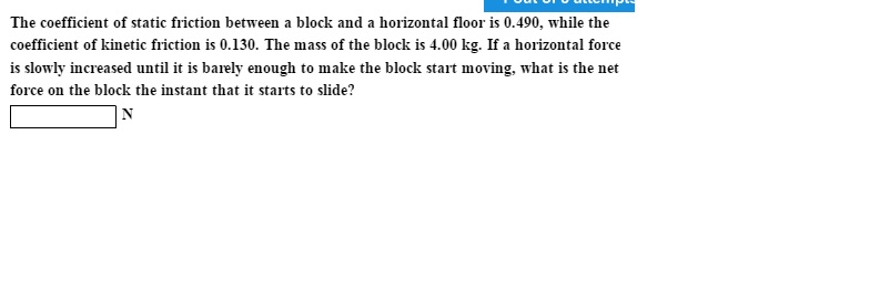 Solved The coefficient of static friction between a block | Chegg.com