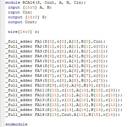 Solved module RCA16 (S, Cout, A, B, Cin) input [15:0] A, B; | Chegg.com