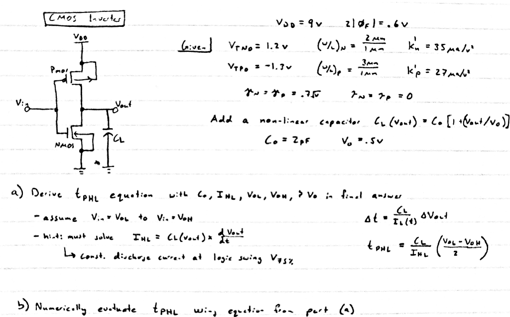 Solved CMOS Inverter With Capacitor Load: Find TPHL Add A | Chegg.com