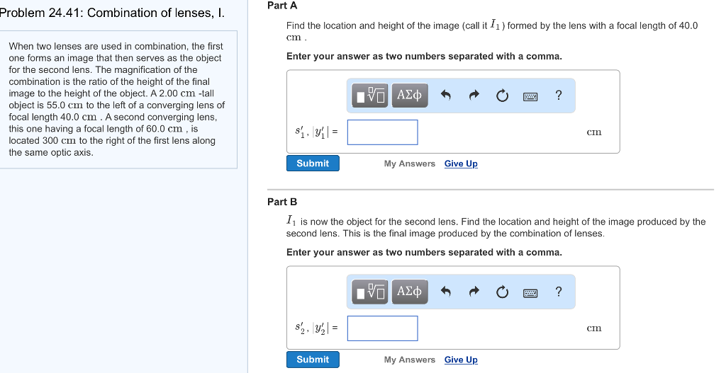 Solved Problem 24.41: Combination of lenses I. When two | Chegg.com