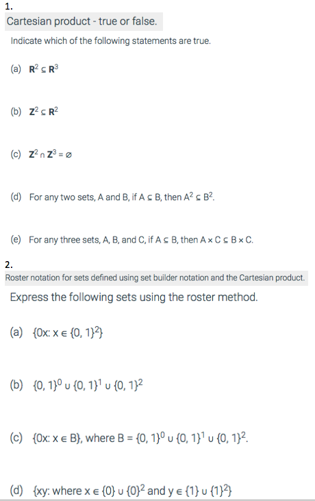 Solved 1. Cartesian Product- True Or False. Indicate Which | Chegg.com