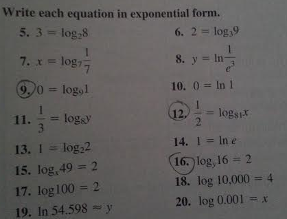 Solved Write each equation in exponential form. | Chegg.com