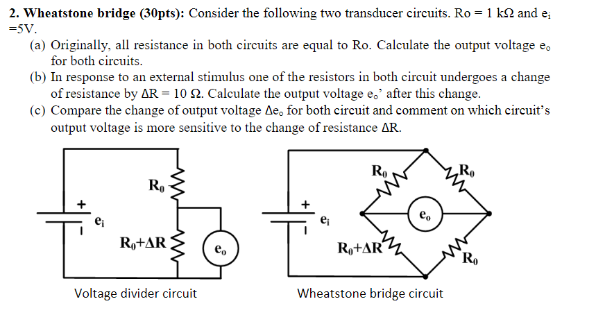 Solved 2. Wheatstone bridge (30pts): Consider the following | Chegg.com