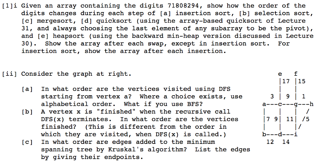 Solved [1]i Given an array containing the digits 71808294, | Chegg.com