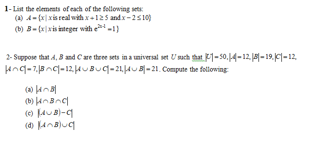 Solved 1- List the elements of each of the following sets: | Chegg.com