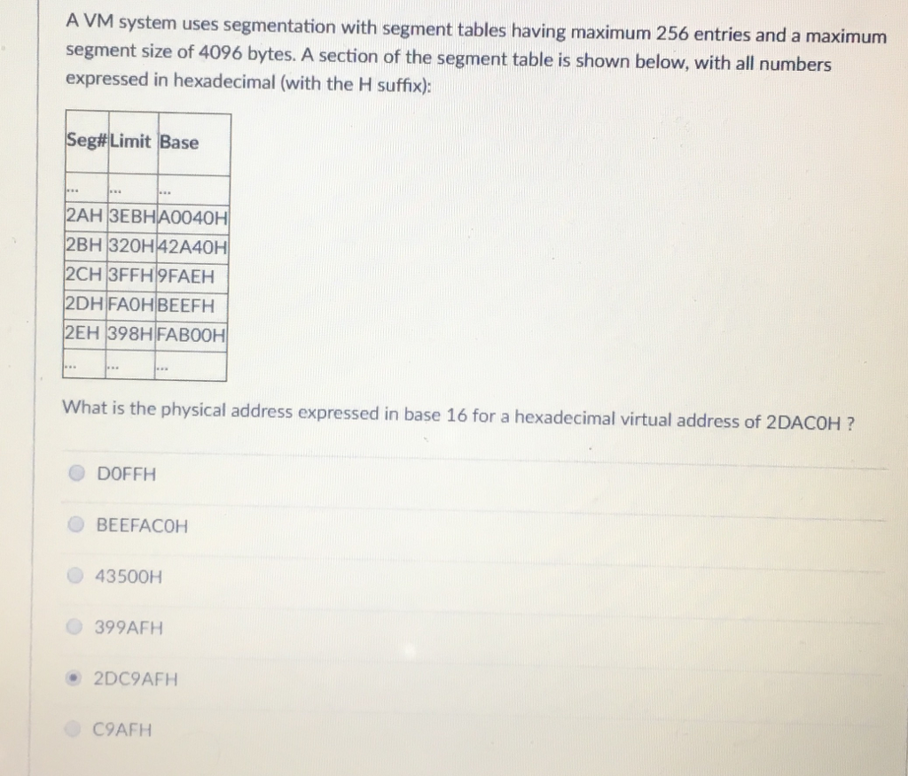 Solved A VM system uses segmentation with segment tables