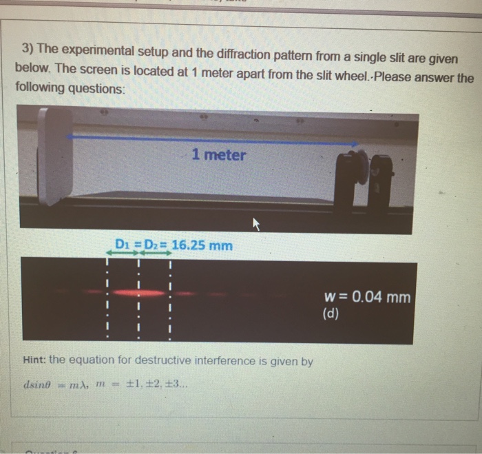 Solved 3) The experimental setup and the diffraction pattern | Chegg.com