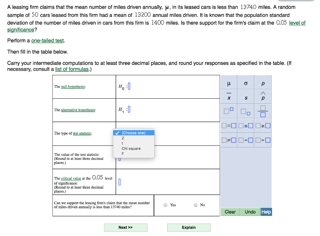 Solved A leasing firm claims that the mean number of miles