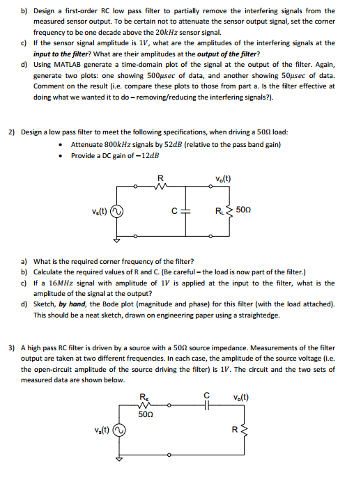 Design A First order RC Low Pass Filter To Partially Chegg