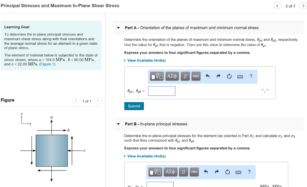 Solved Principal Stresses and Maximum In-Plane Shear Stress | Chegg.com