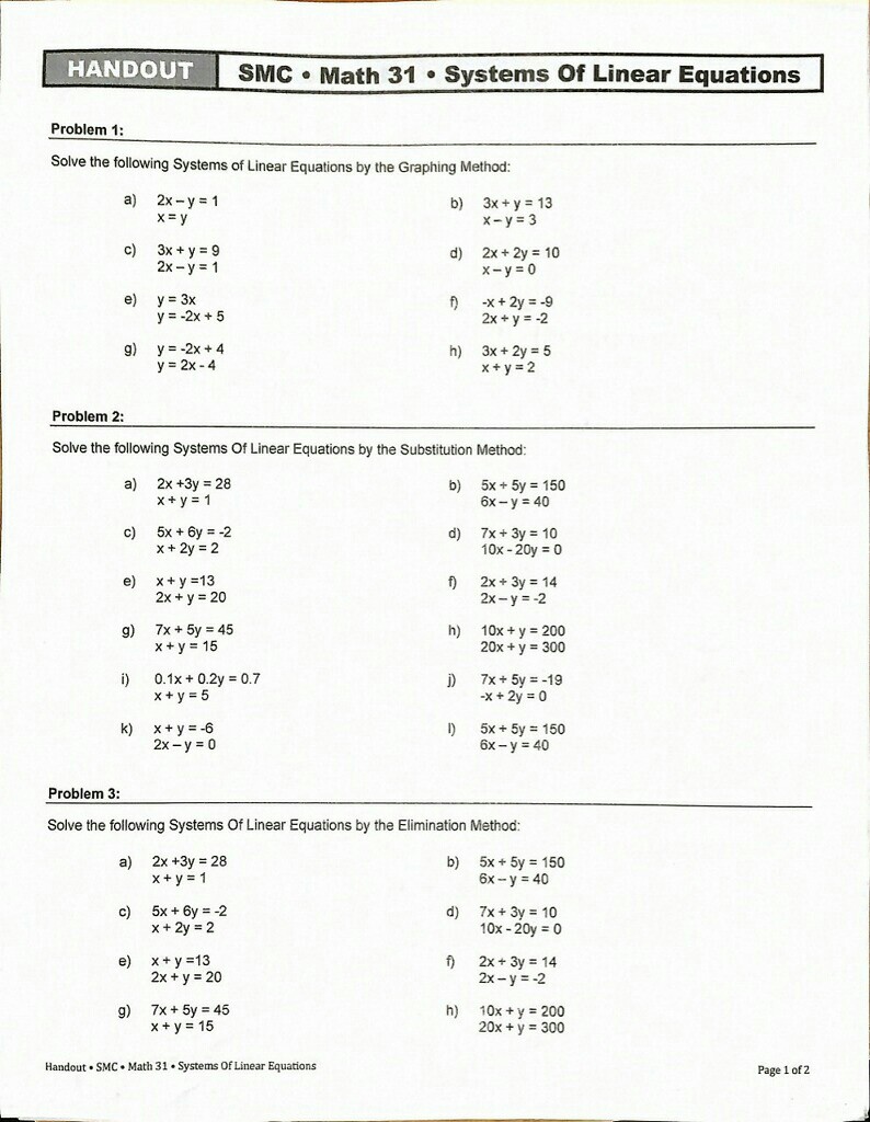 Solved Solve the following Systems of Linear Equations by | Chegg.com