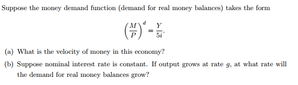 Solved Suppose The Money Demand Function Demand For Real