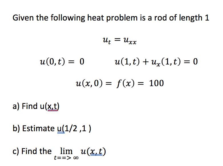 Solved Given the following heat problem is a rod of length 1 | Chegg.com