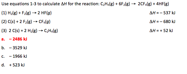 Solved Use equations 1 3 to calculate H for the reaction Chegg