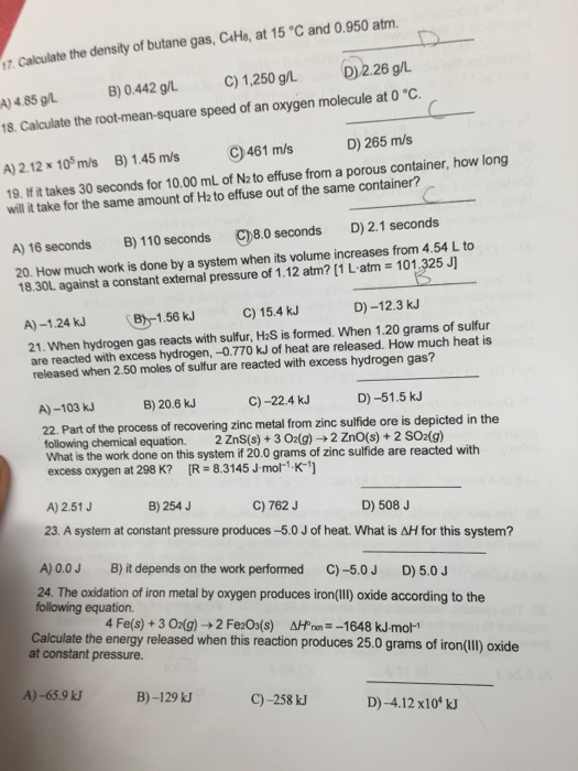 Solved Calculate the density of butane gas, C_4H_8, at 15