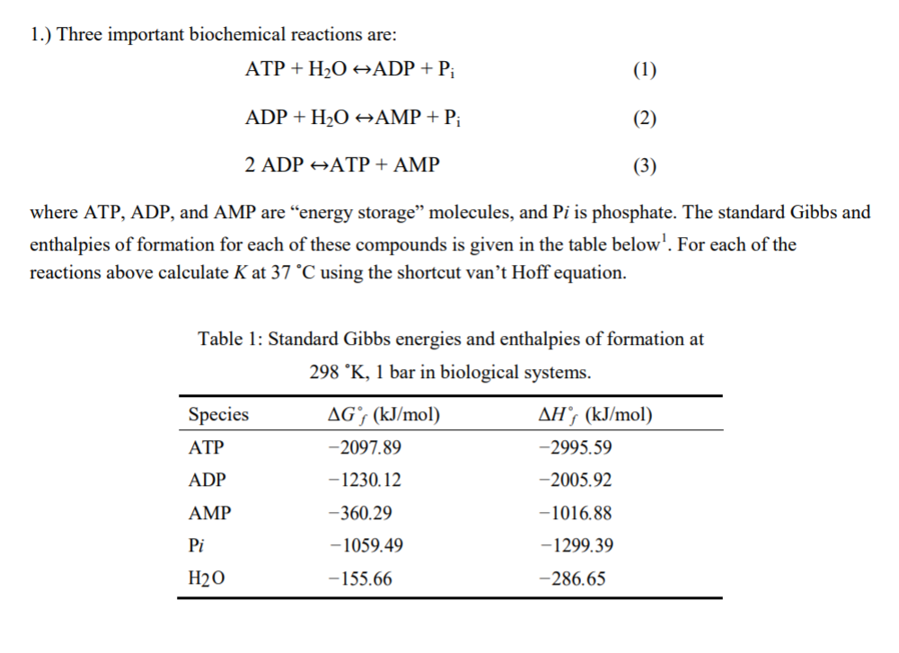 Solved 1.) Three important biochemical reactions are 2 ADP
