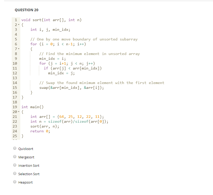 (Get Answer) - QUESTION 19 1 Int Partition (Int Arr[], Int Low, Int ...