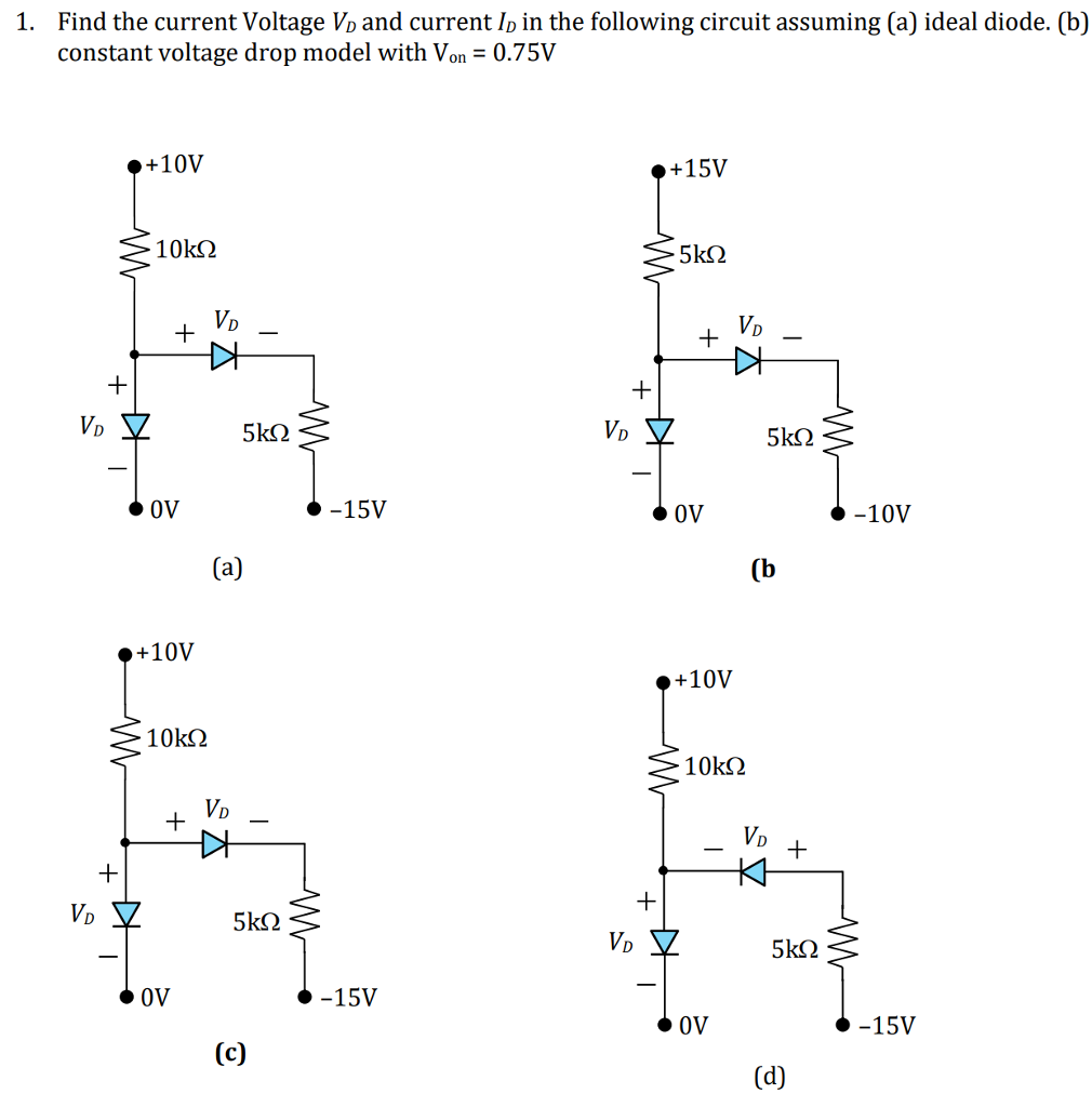 Solved Find the voltage VD and current ID in the following