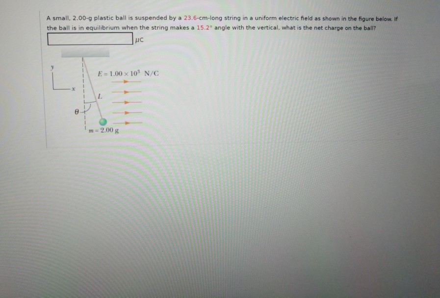 Solved A small, 2.00g plastic ball is suspended by a