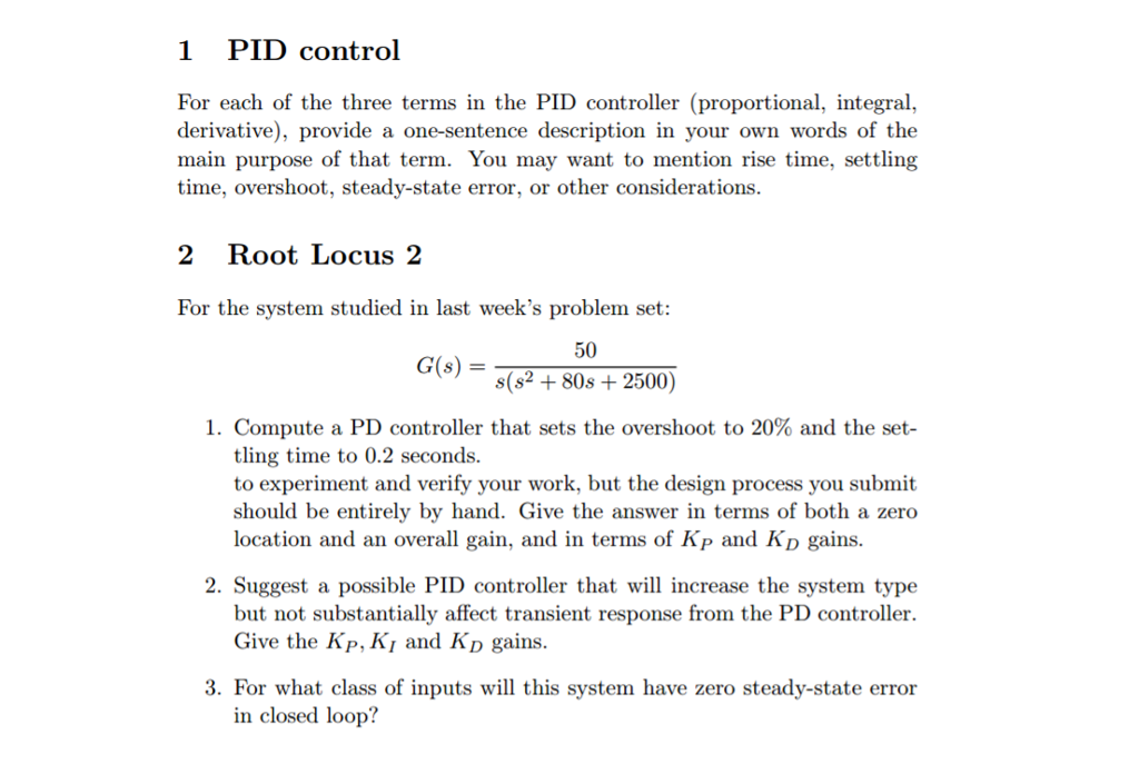 Pid Controller Example Questions Solved For each of the three terms in the PID controller | Chegg.com
