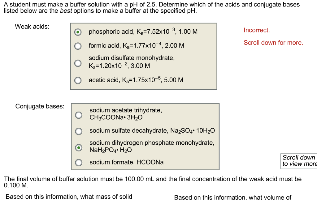 Solved The final volume of buffer solution must be 100.00 mL