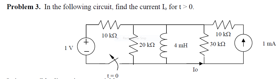 Solved In the following circuit, find the current Io for t > | Chegg.com