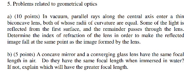Solved 5. Problems related to geometrical optics a) (10 | Chegg.com