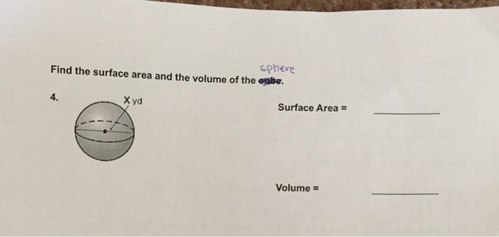 how to find volume when given surface area of a sphere