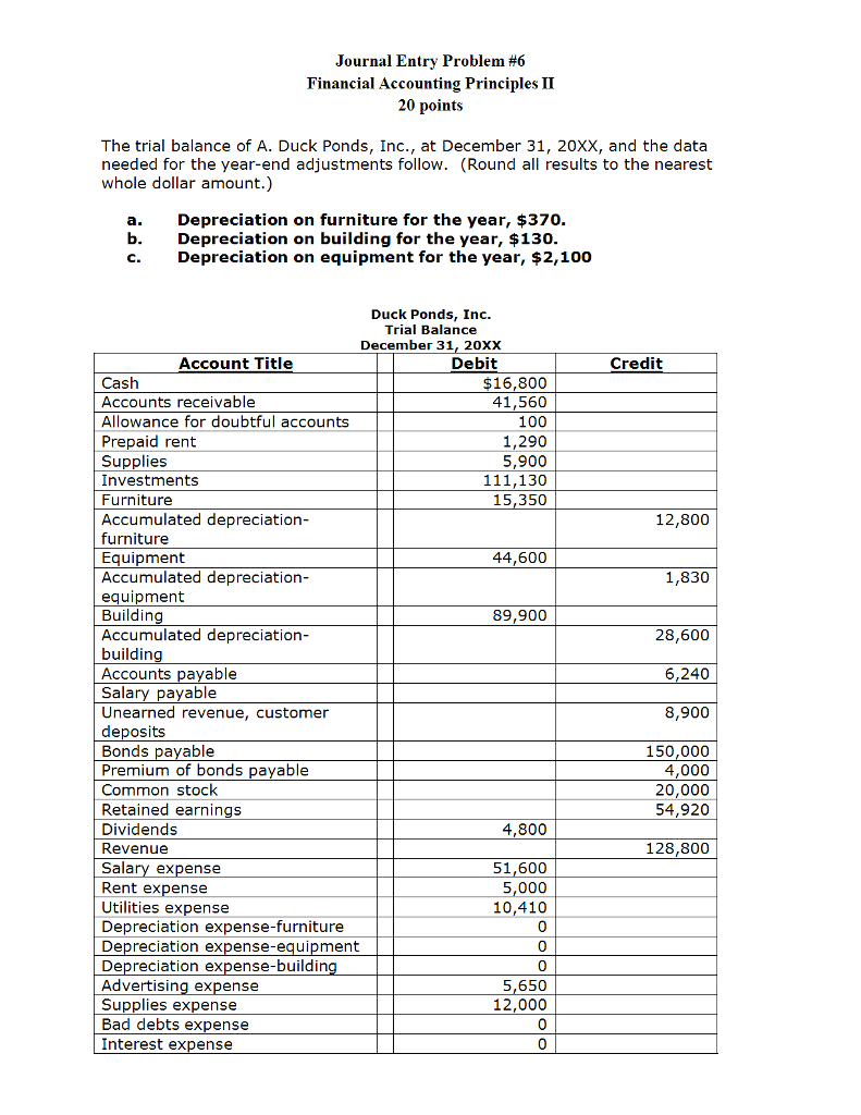 Journal Entry Problem 6 Financial Accounting