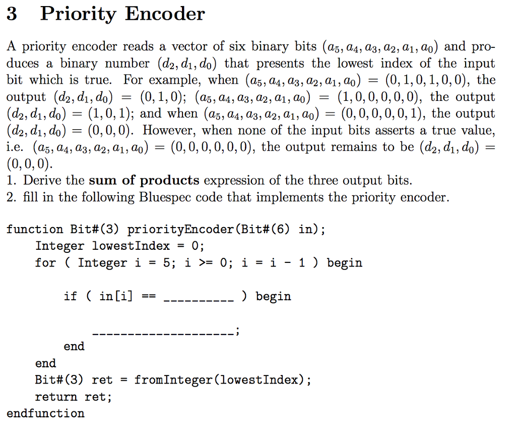 3 Priority Encoder A priority encoder reads a vector | Chegg.com