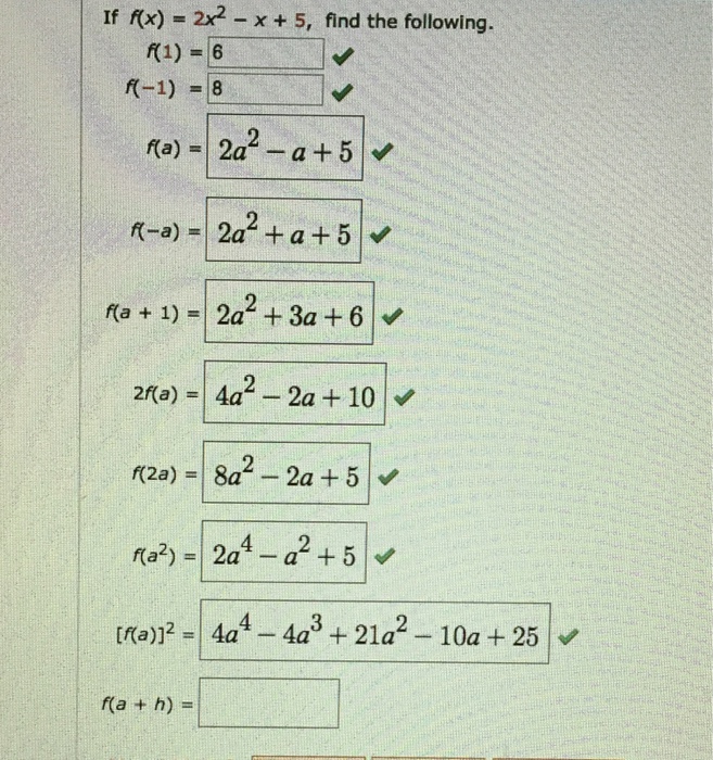 Solved If F x 2x 2 X 5 Find The Following F 1 6 Chegg