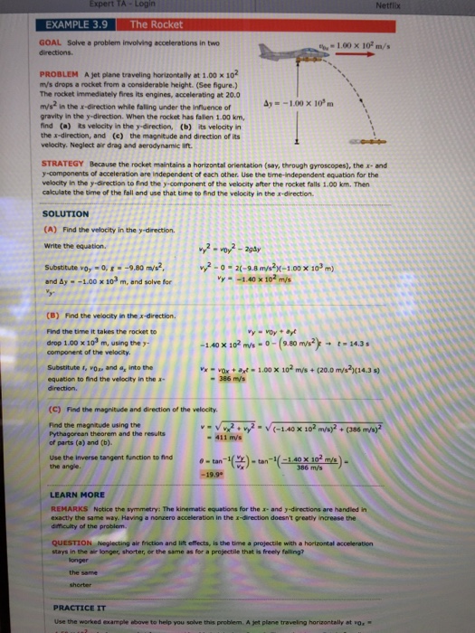 Solved TA Netfi EXAMPLE 3.9 The Rocket GOAL Solve a problem | Chegg.com