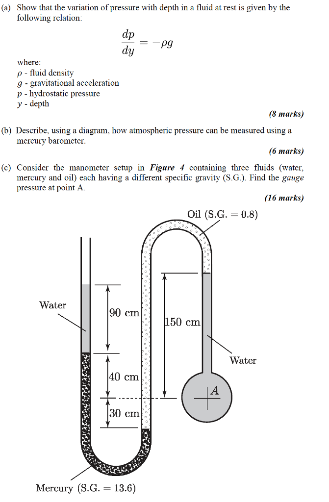 Solved (a) Show that the variation of pressure with depth in