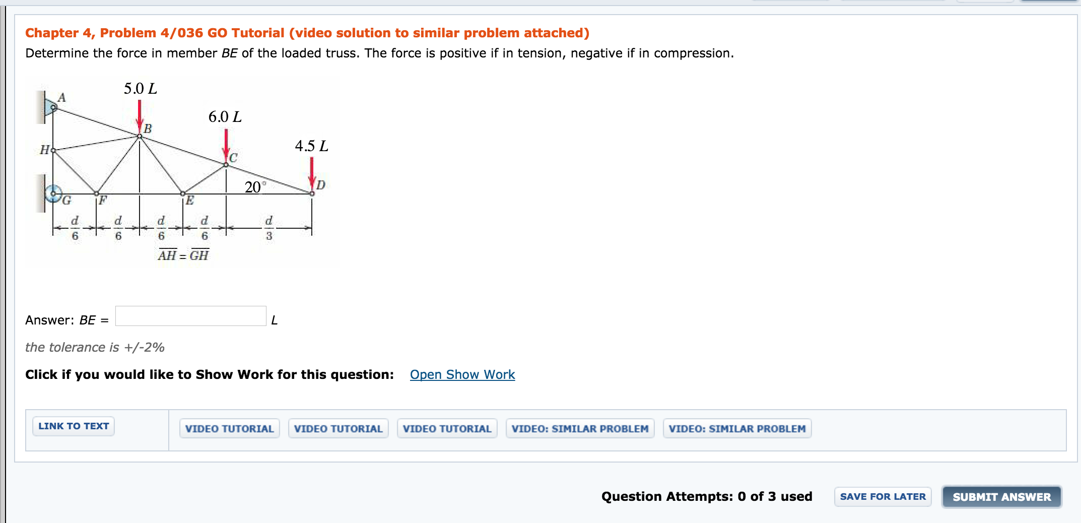 Solved Determine the force in member BE of the loaded truss.